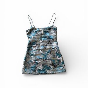 Urban Outfitters Blue Floral Metallic Brocade Jacquard Mini Dress Vintage